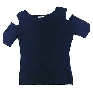 New York & Company Navy Cold Shoulder Top M